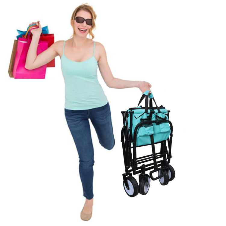 Minimeetall Multi Use Bag,Collapsible Foldable Wagon Cart Beach Wagon Heavy Duty Utility Cart Utility Wagon Grocery Cart For For Camping 3Pcs Plastic Liner Bag Cover , Blue
