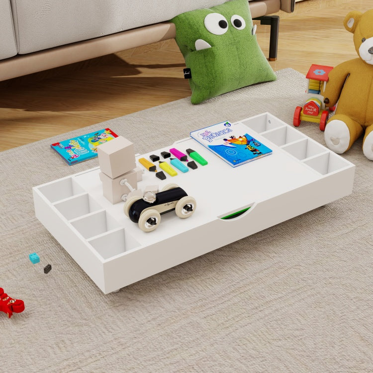 The 2 In 1 Rollaway Play Table And Toy Organizer Compatible With Lego Suitable For Storing Under Bed Or Sofa White 38" X 18.7" X 5.9"