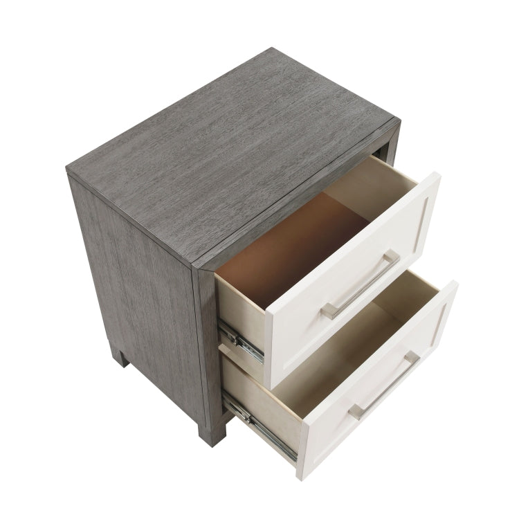 Two Drawers Nightstand Ivory And Gray Finish Bedroom Furniture 1Pc