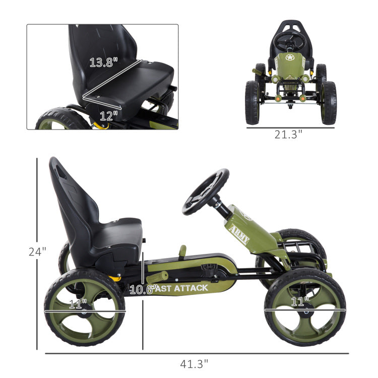 Aosom Go Kart For Kids, Pedal, Go Kart With Adjustable Seat, Eva Wheels, Forward, Backward, Ride On Car For Boys And Girls 3 6 Years Old, Green