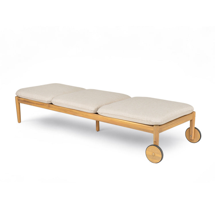 Riviera Outdoor Chaise Lounge With Wheels, Acacia Wood Frame Set Of 2