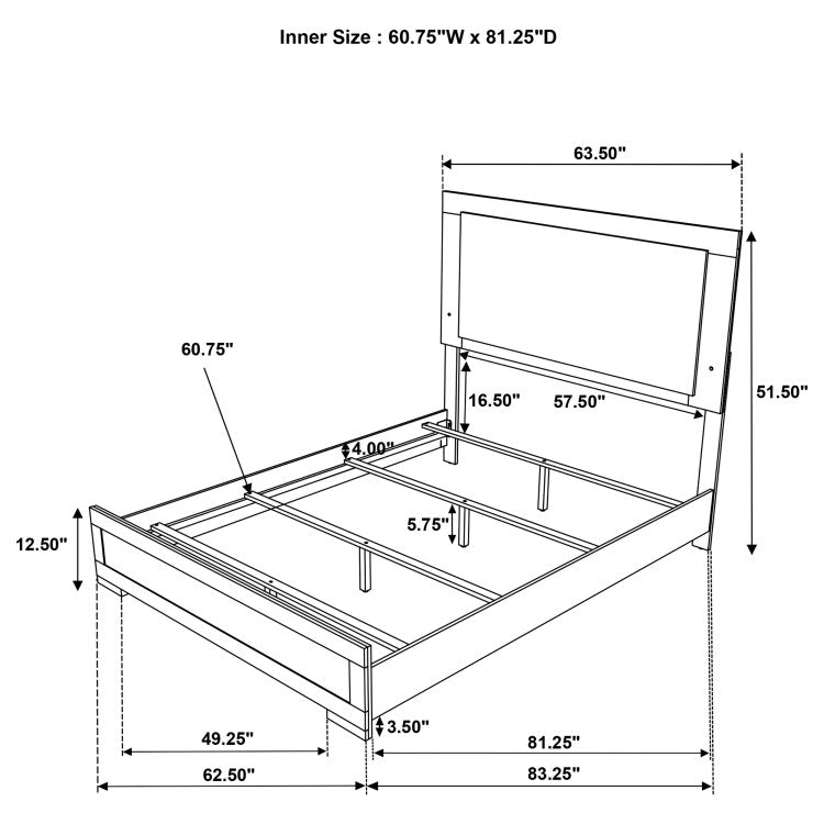 Lincoln Natural And White Wood Queen Led Panel Bed
