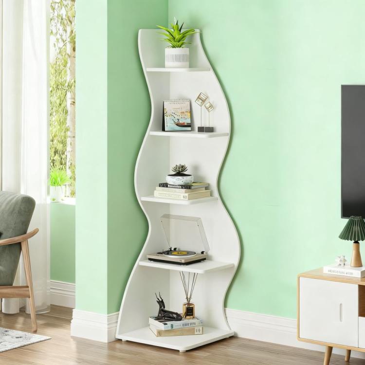 5 Tier Wall Corner Bookshelf Corner Shelf Storage Rack Plant Stand