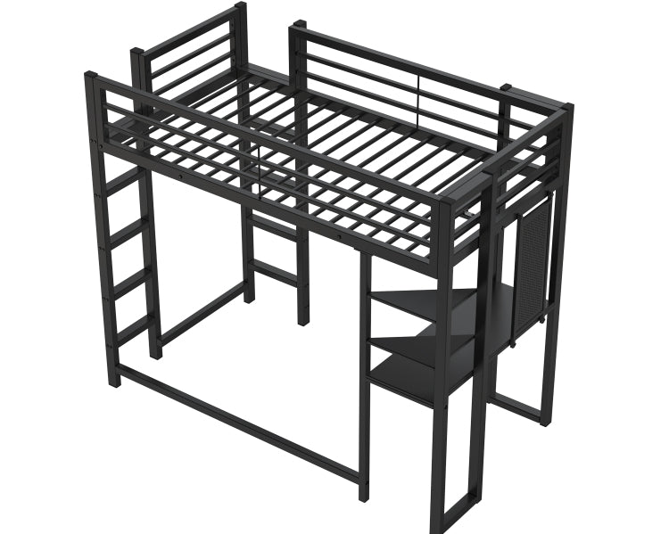 Loft Bed With Desk, Metal Loft Bed Twin Size, Loft Bed Frame With Desk And Storage Compatible With Boys Girls Teens, Black Bedroom Bed Frame