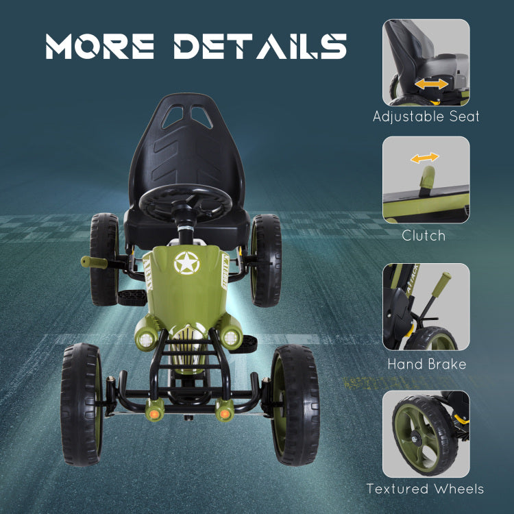 Aosom Go Kart For Kids, Pedal, Go Kart With Adjustable Seat, Eva Wheels, Forward, Backward, Ride On Car For Boys And Girls 3 6 Years Old, Green