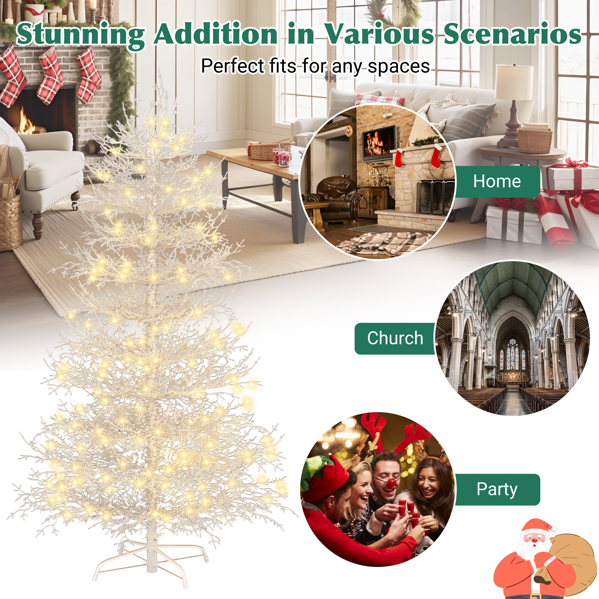 6Ft Pre Lit Aspen Fir Artificial Christmas Tree, Hinged Xmas Tree 623 Snow Flocked Branch Tips, 420 Warm White Led Lights, Holiday Coral Christmas Tree For Home Party