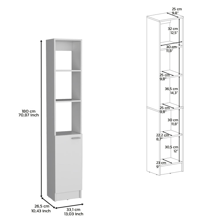 Linen Cabinet, 1 Door, 6 Shelves, White