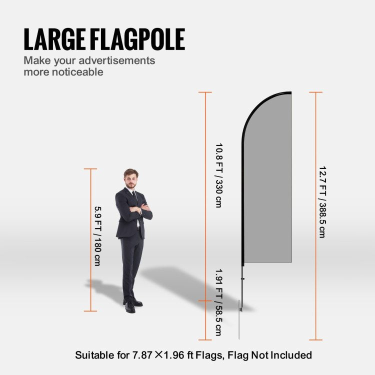 Feather Flag Pole Kit 2 Packs Swooper Flag Pole 12.7 Ft With Ground Stakes