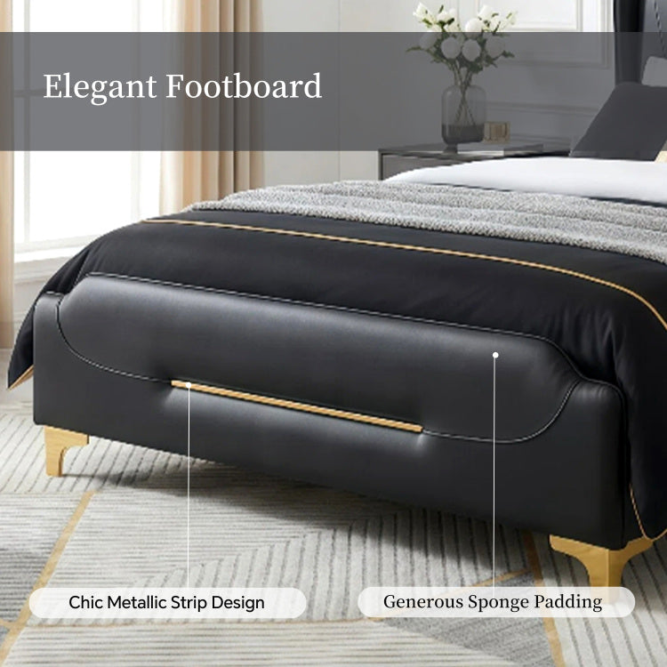 Modern Upholstered Bed Frame, Queen Size Platform Bed With Wingback Headboard, Pu Leather Upholstery, No Box Spring Needed, Noise Free, Easy Assembly, Heavy Duty Bed Frame For Bedroom,Black
