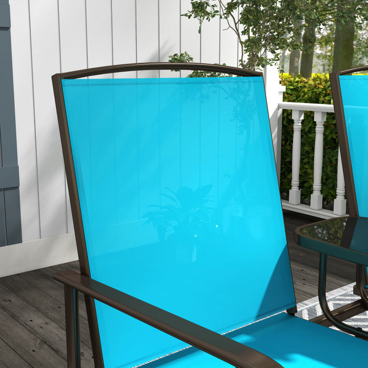 Outsunny Outdoor Glider Bench With Center Table, Metal Frame Patio Loveseat With Mesh Fabric And Armrests For Backyard Garden Porch, Blue