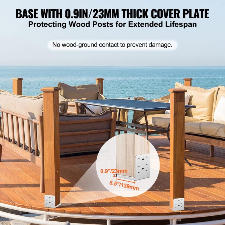 6"X 6" Post Base, 1Pcs Stainless Steel Adjustable Post Anchor Bracket Internal 5.9 X 5.5" , Adjustable Post Base For Pavilion Deck Porch Handrail Railing Support Decorative Anchor Plate