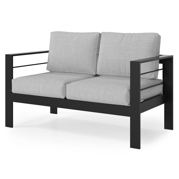 Outdoor Loveseat, All Weather Metal Aluminum Outdoor Patio Furniture Sofa With 5" Thick And Soft Cushion Light Gray