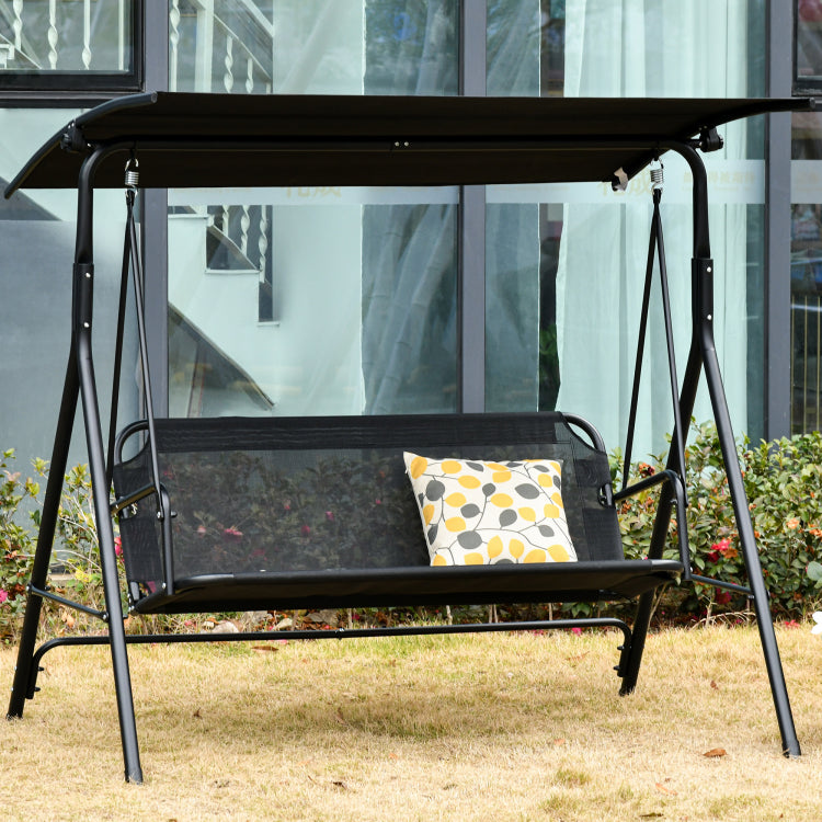 Outsunny Patio Swing Chair With Canopy, Seats 2 Adults Loveseat Bench With Adjustable Tilt Canopy, Armrests, A Frame Steel, Mesh For Backyard, Garden, Black