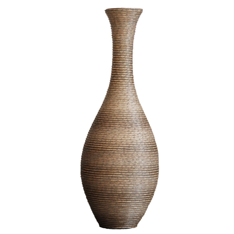 Hand Woven Pvc Rattan Floor Vase, 39.37 Inch Tall Decorative Vase For Home Decor, Beigegreytwo Tone Farmhouse Vase For Living Room, Bohemian & Coastal Style