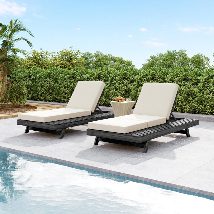 Lounge Chaise Set, Space Available On One Side, Acacia Solid Wood In Black With Lounge Cushion Cream & Triple Fold Matching Dark Grey Version Available