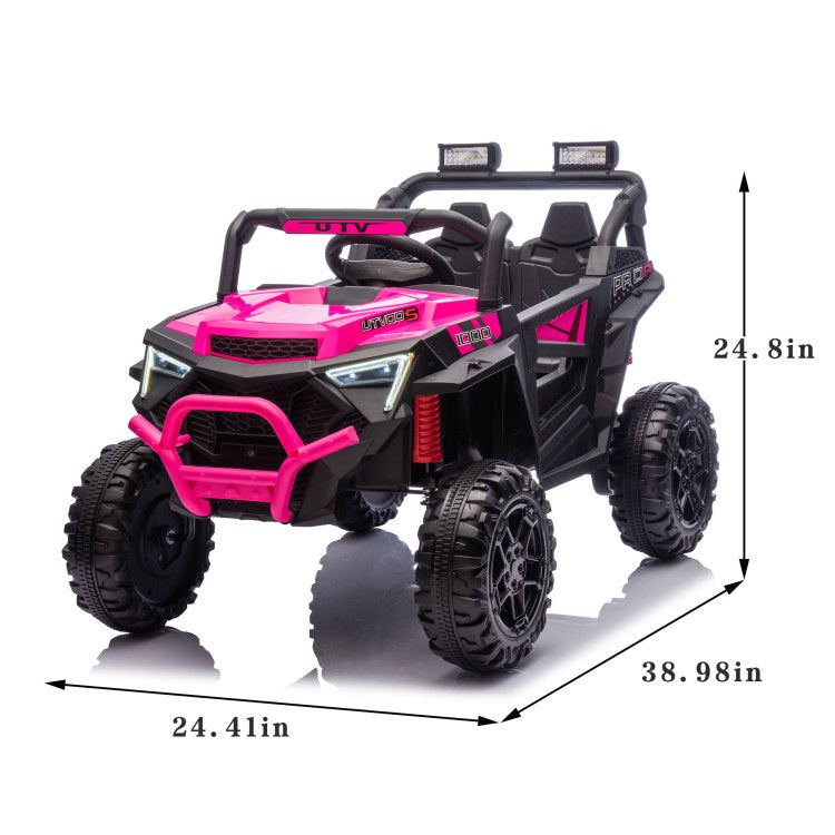24V 400W Kids Ride On Electric Utv W Parents Remote Control,Four Wheel Suspension,Led Lights,Portable Handle,Advanced Center Panel With Usb,Mp3,Music,Bluetooth,Power Display For Kids Aged 3