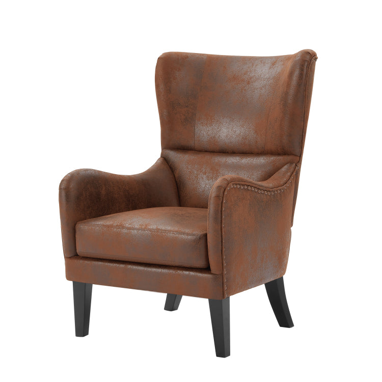 Hi Back Vintage Distressed Lounge Chair With Ottoman,Classic Tufted Design & Nailhead Trim For Living Room, Study, Bedroom