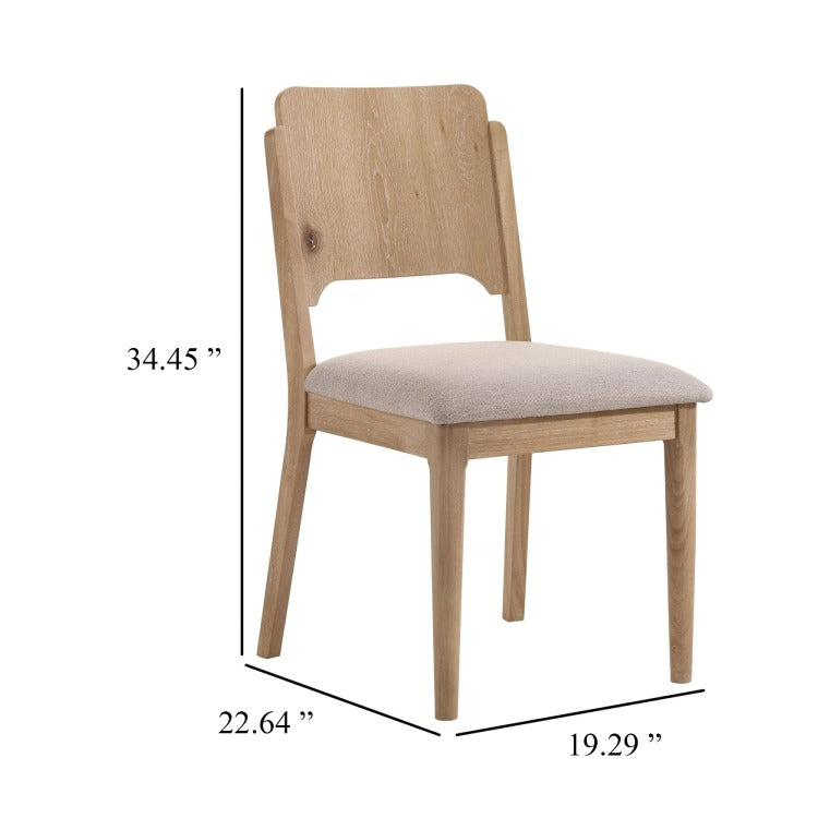 Aruk Dining Chair Set Of 2, Khaki Padded Fabric Seat, Brown Wood Legs