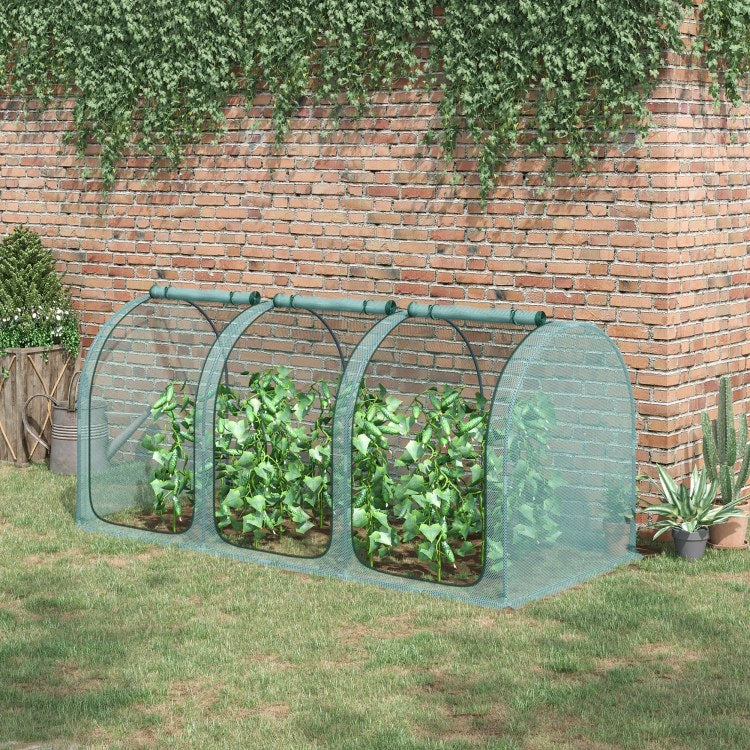 Outsunny 9' X 4' Crop Cage, Plant Protection Tent With Three Zippered Doors, Storage Bag And 6 Ground Stakes, For Garden, Yard, Lawn, Green