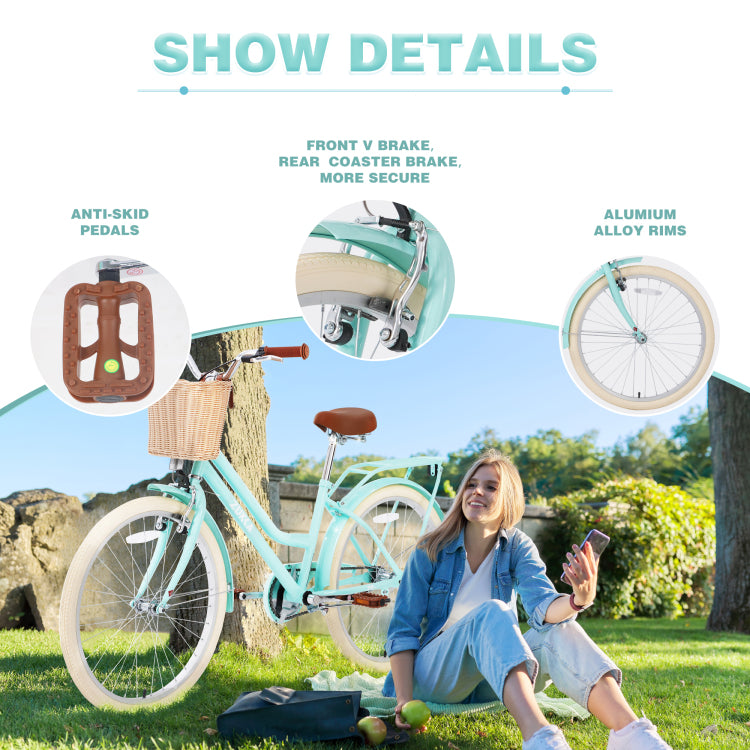 Steel Frame,Multiple Colors, For 10 Years Old Girls Bike,24 Inch Wheel