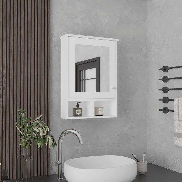 Vina Medicine Cabinet With Mirror Door 29" High Cabinet Organizer With Three Concealed Shelves And Two Open Shelves For Bathroom, Kitchen, Mudroom