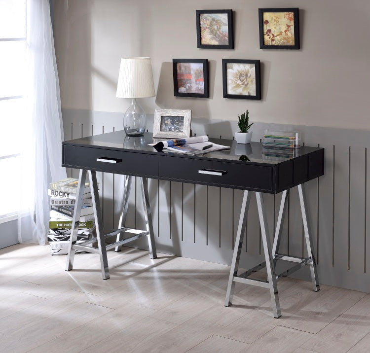 Black High Gloss And Chrome Writing Desk With Usb Port