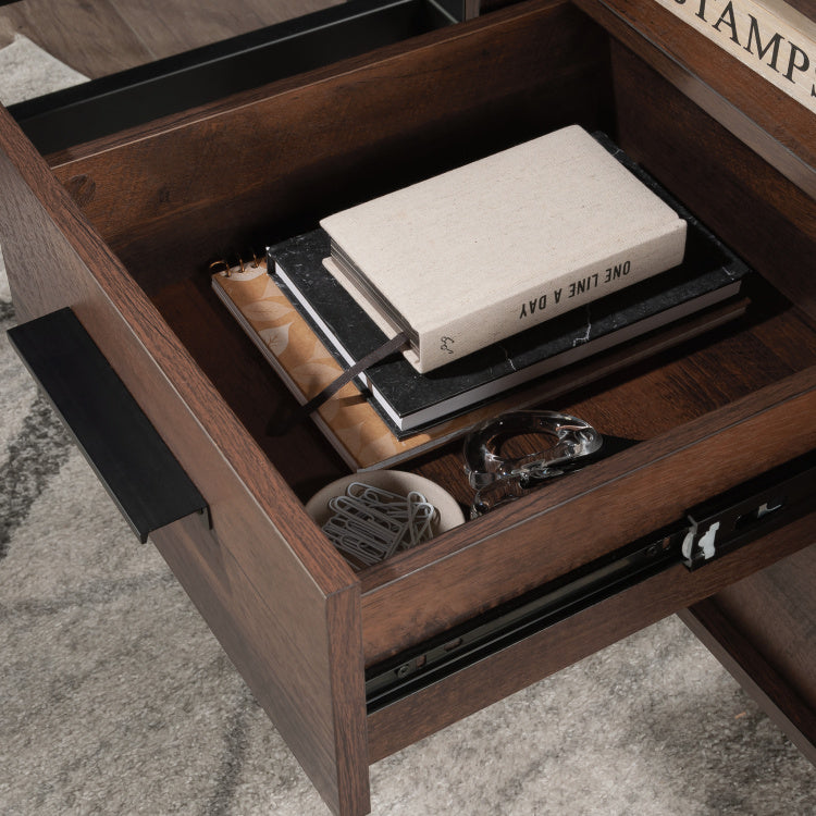 Industrial L Shaped Computer Desk, Brown Finish