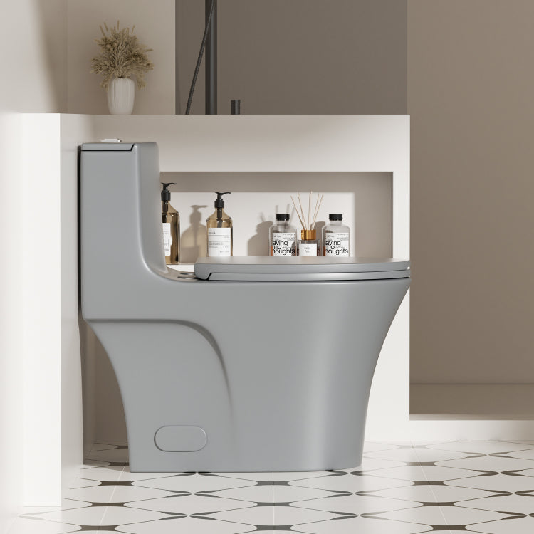 1.1 1.6 Gpf Tornado Flush One Piece Toilet Elongated, Siphonic S Trap 12",Soft Closing Seat, Button On Tank Top ,Powerful Dual Flush Map 1000G, Comfort Chair Seat Ada Height 17", Light Gray Lg 002