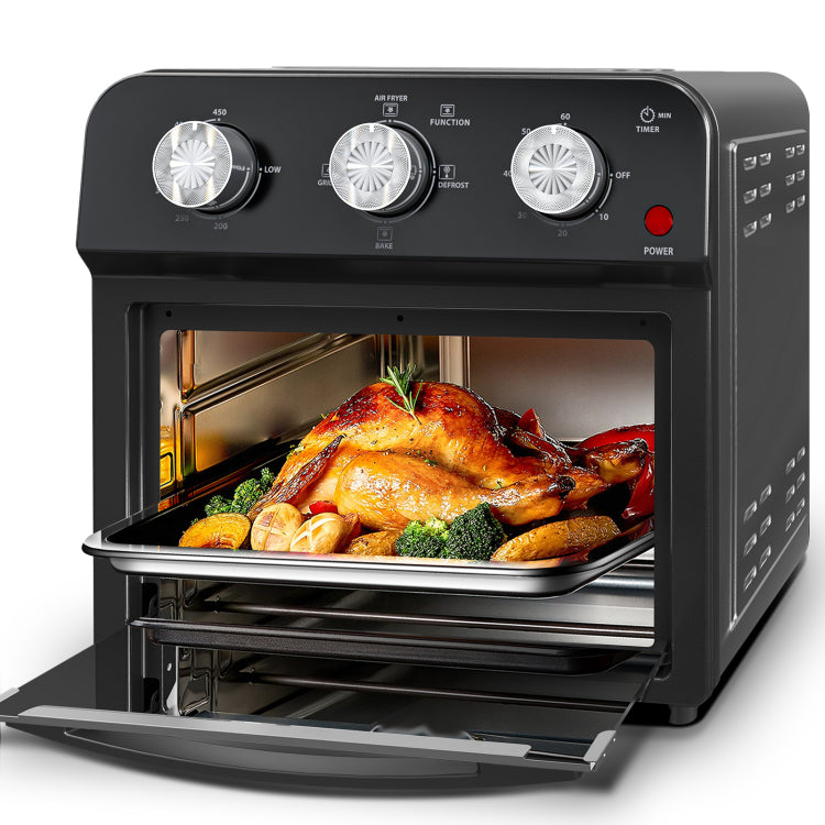 12.5 Quart Air Fryer Convection Toaster Oven, 1500W, 4 Cooking Modes, 7 In 1 Multifunction With Roast, Bake, Grill, Broil, Toast, Dehydrate, Defrost, Stainless Steel, Black