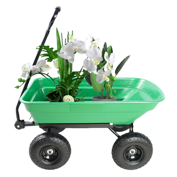 Folding Car Poly Garden Dump Truck With Steel Frame, 10 Inches. Pneumatic Tire, 300 Lb Capacity Body 55L Green
