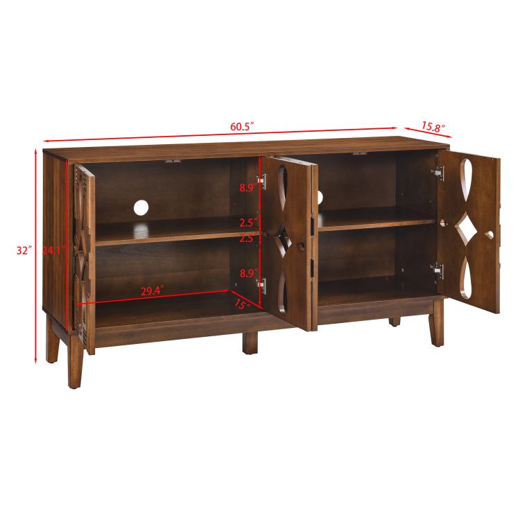 60.5" Mid Century Modern Sideboard Buffet Cabinet With Storage, Tv Media Console Table, Storage Cabinet With 4 Doors & Adjustable Shelves For Kitchen Dining Living Room Entryway, Walnut