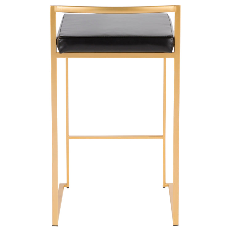 26" Contemporary Counter Stool In Gold Metal With Black Faux Leather Set Of 3