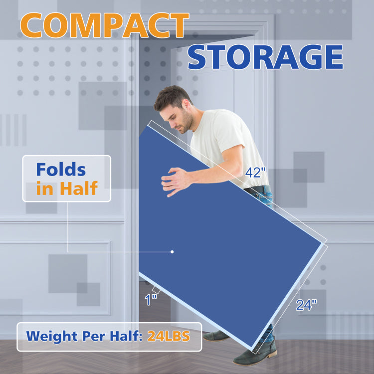 7*4Ft Blue Mid Size Ping Pong Conversion Top Foldable & Portable Table Tennis Table Top For Indoor Games