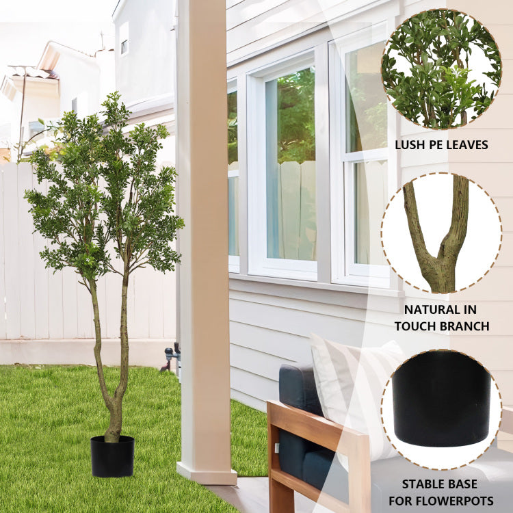 5.2Ft Artificial Tree Tall Lush Evergreen Faux Plant With Vibrant Green Foliage And Natural Look Trunk Perfect Decorative Potted Tree For Indoor Home Office Living Room Or Entryway 1Pc Set