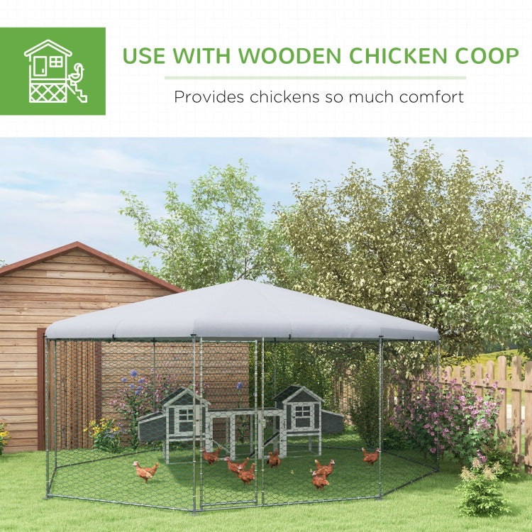 Pawhut Large Metal Chicken Coop Chicken Run For Chicken, Ducks And Rabbits With Waterproof And Anti Uv Cover, Walk In Poultry Cage Hen House For Outdoor And Yard Farm Use, 17' X 15.7' X 9'