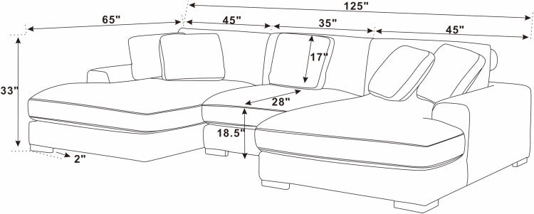 Large Seating Corduroy Upholstered Double Chaise Sectional