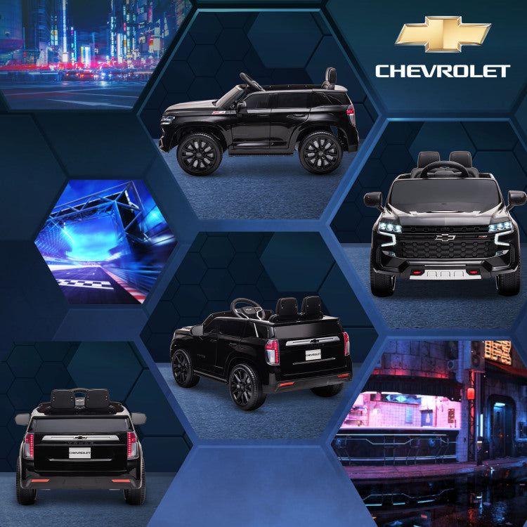 Aosom Chevrolet Tahoe Licensed Kids Ride On Car, 12V Battery Powered Kids Electric Car With Remote Control, Music, Lights, Horn, Suspension For 3 6 Years Old, Black
