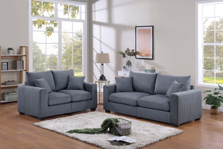 Contemporary Style 2Pc Sofa Set 1X Loveseat 1X Sofa Set Cushion Back Matching Pillow Square Arms Wooden Legs Dark Gray Finish Primary Living Room