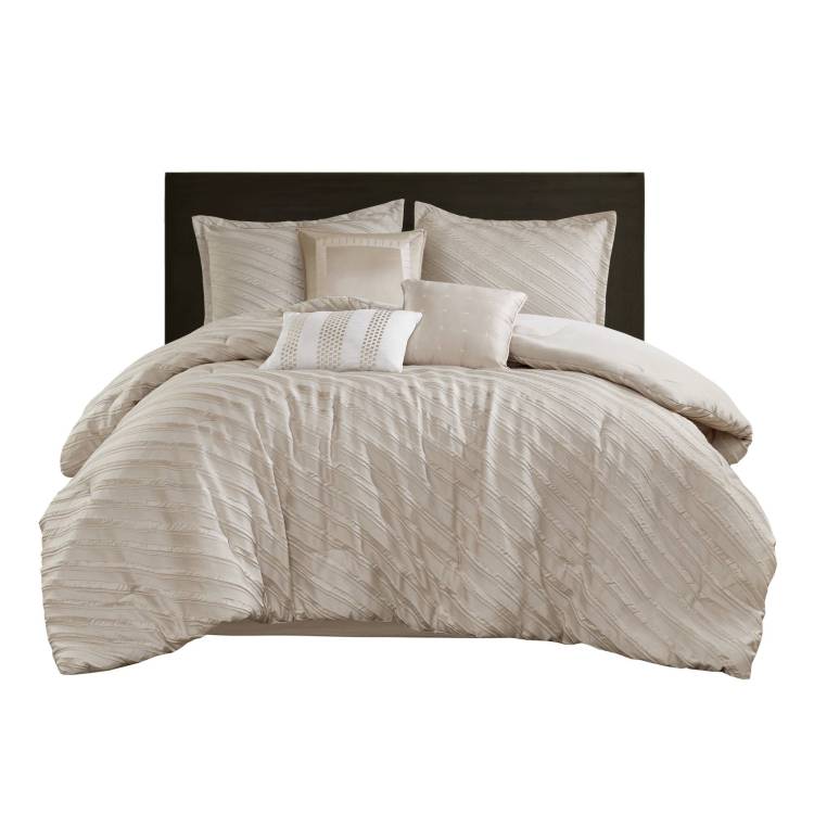 7 Pcs Queen Comforter Set Beige