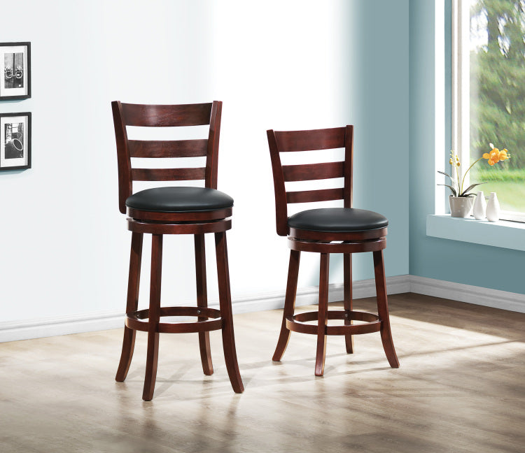 360 Degree Swivel Counter Height Chair Dark Cherry Finish Comfortable Footrest Solid Wood Dining Furniture 1Pc