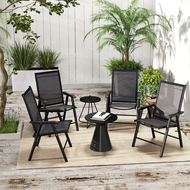 Outsunny Set Of 4 Patio Folding Chairs, Stackable Outdoor Sling Patio Dining Chairs With Armrests For Lawn, Camping, Dining, Beach, Metal Frame, No Assembly, Black