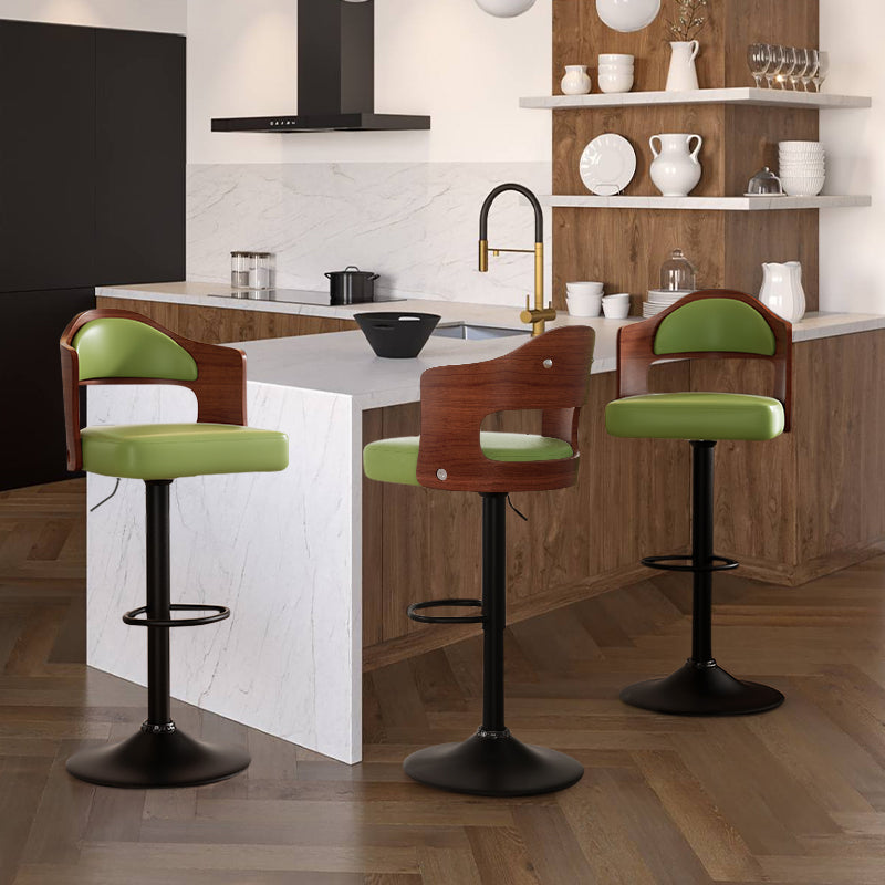 Swivel Bar Stools Set Of 2 Seat Adjustable Height 24.5 33.5In, Wooden Barstools Pu Leather Upholstered Bar Chairs With Back & Footrest For Bar Kitchen Dining Room Green