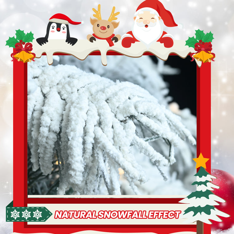 5Ft Flocked Scarecrow Shaped Christmas Tree With 200 Warm White Led Lights, 375 Pvc Memory Wire Tips,Power Pole & Hinged Structure Realistic Snowy Holiday Tree