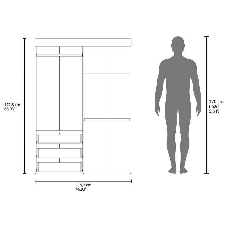 White 4 Door Wardrobe With Drawers And Shelf