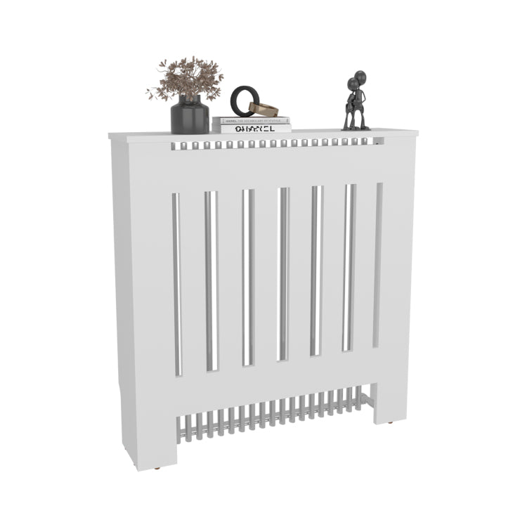 Radiator Cover Cabinet With Slatted Panel, Modern Home Furniture For Heating Units, Ventilated Decorative Enclosure, White