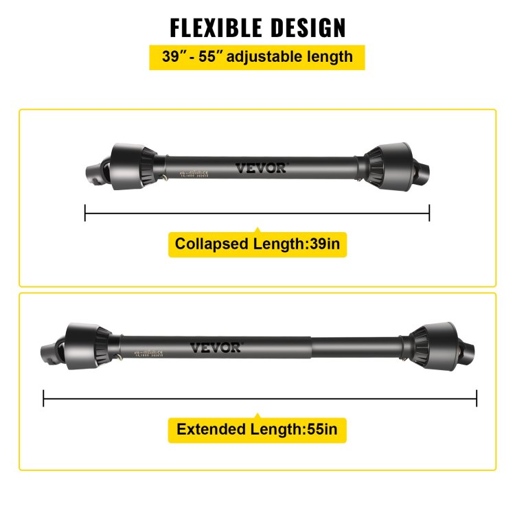Pto Shaft 1 3 8" Pto Drive Shaft, 6 Spline End Round End Pto Driveline Shaft, Series 4 Tractor Pto Shaft, 39" 55" Brush Hog Pto Shaft, Black Pto Shaft For Bush Hog Finish Mower Rotary Cutter
