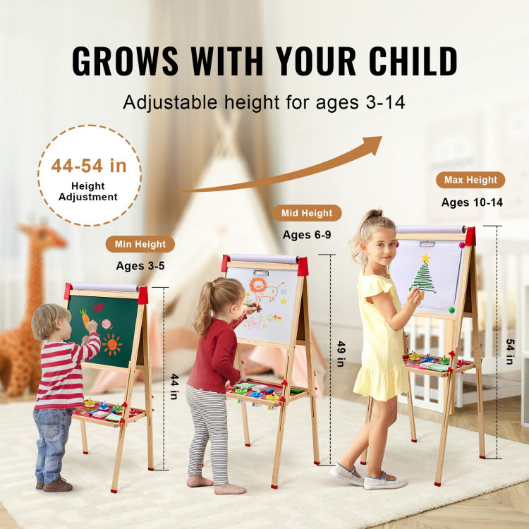 3 In 1 Kids Art Easel Double Sided Wooden Magnetic Whiteboard Chalkboard