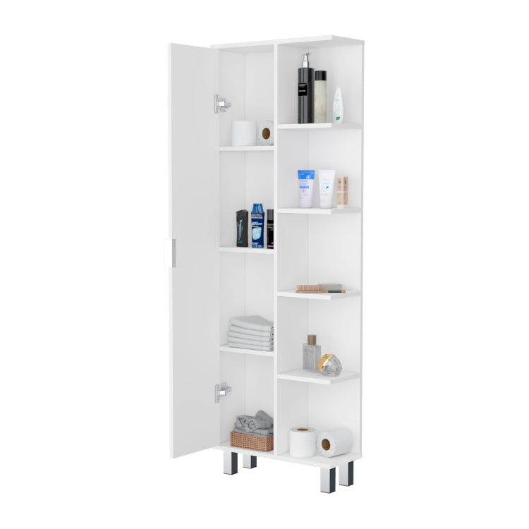 Randall Linen Cabinet, With 1 Door And 9 Shelves, White