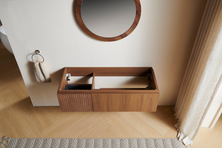 48" Muri Brown Oak Woodgrain Plywood Cabinet With Double Doors And One Drawer, No Basin And Top, No Faucet And Sink Cover