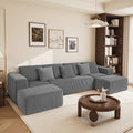 Modular U Shaped Sectional Sofa, 132 Inch 4 Seater With Reversible Chaise Lounge Gray Striped Corduroy Fabric, Modularly Adjustable For Living Room & Bedroom, Feat. Freely Configurable Layout